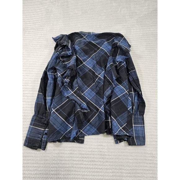 Maison Cinqeent Shirt Womens Small Plaid Button Down Raw Hem Ruffled Front - Picture 5 of 6